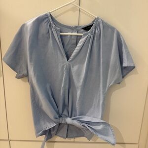 J. Crew Blue Tie Front Blouse Relaxed Style